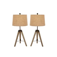 Set of 2 Brown Wood Rustic Table Lamp, 31"