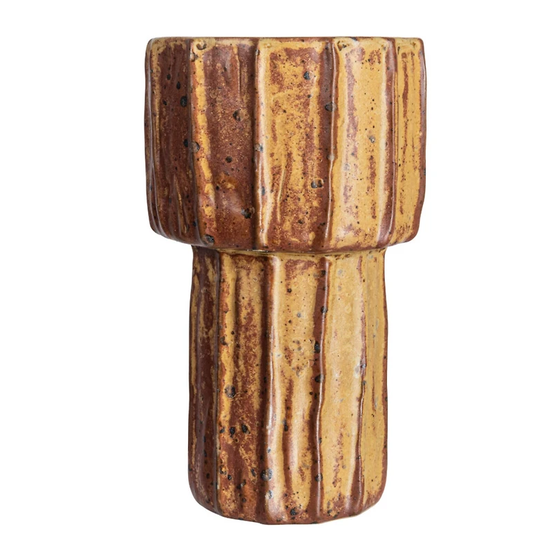 Hello Honey® Bloomingville 6.5" Brown Modern Pleated Stoneware Vase