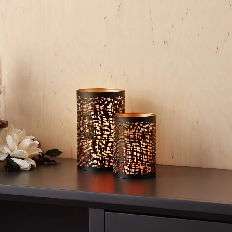 Abstract Punched Metal Candle Holder Set