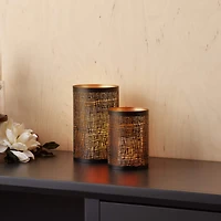 Abstract Punched Metal Candle Holder Set
