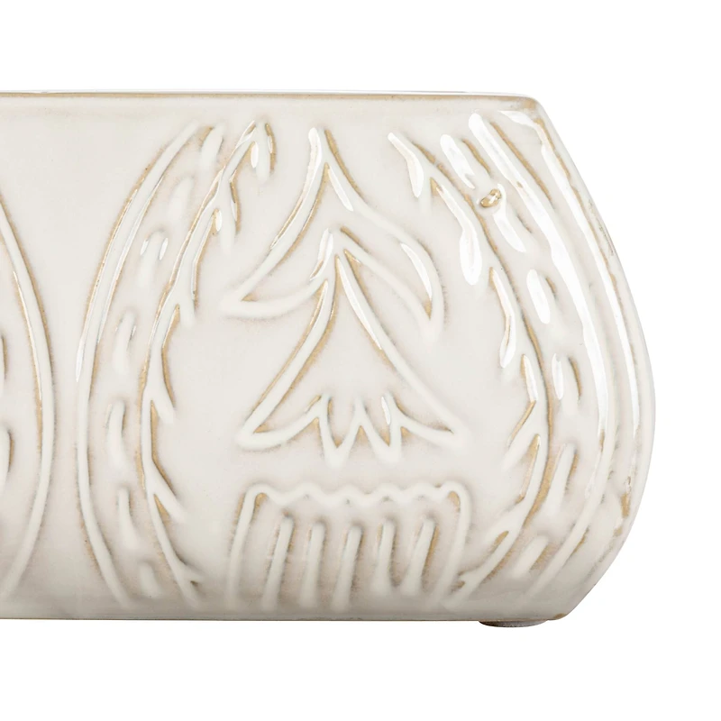 Hello Honey® 10" White Stoneware Planter with Etched Flower Design