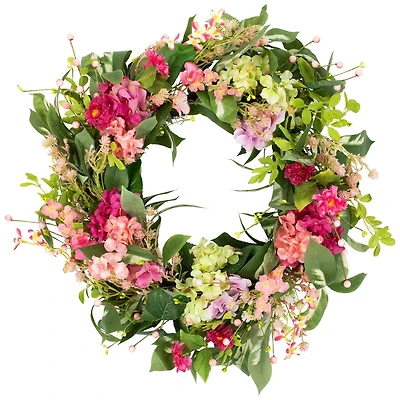24" Leafy Hydrangea Floral Spring Wreath