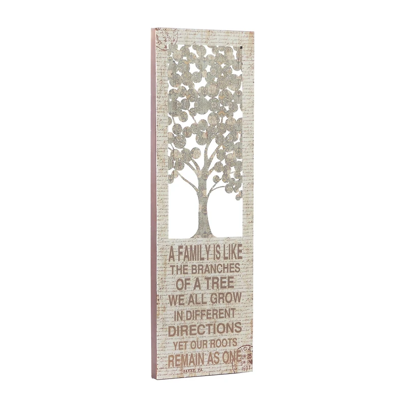 Beige Farmhouse Tree Metal Wall Decor, 36" x 12"