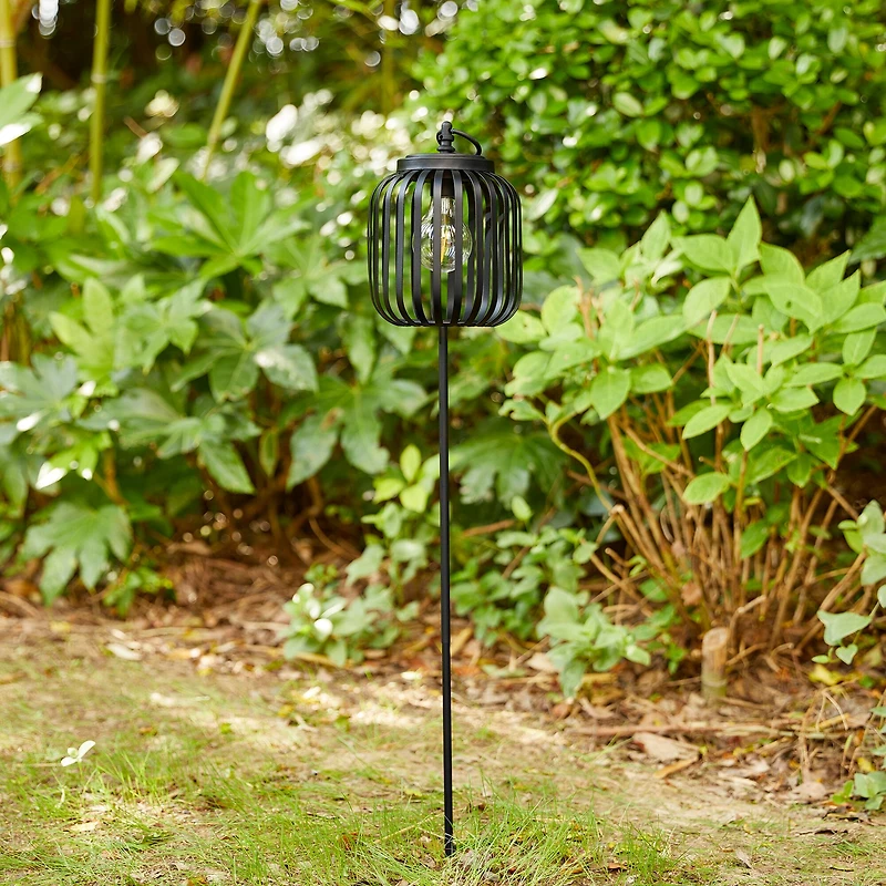 Glitzhome® 33" Black Metal Stripes Solar Powered Outdoor Lantern