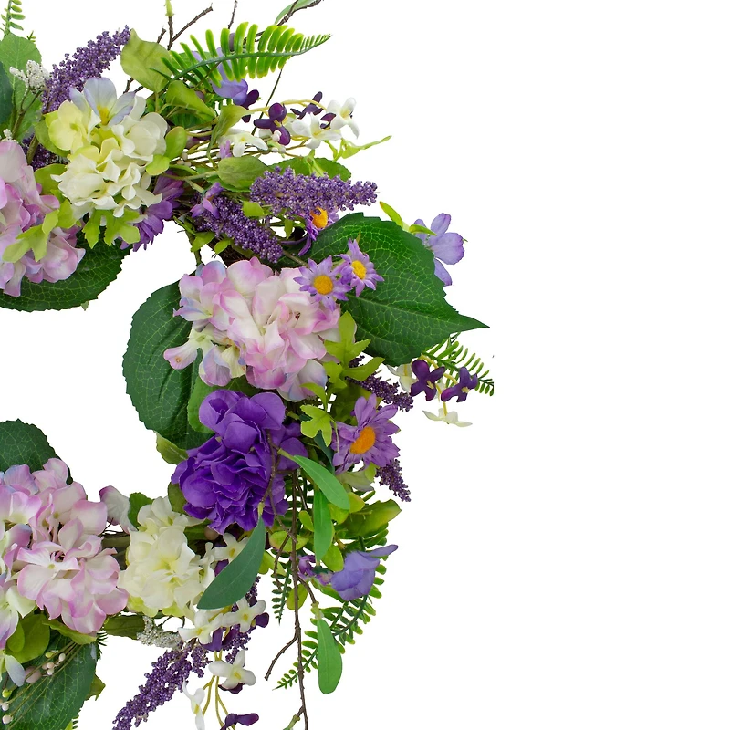 26" Purple Hydrangea & Foliage Spring Floral Twig Wreath