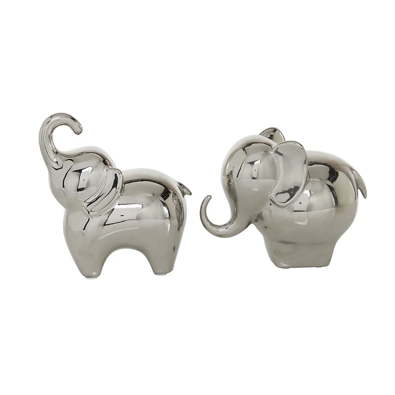 Silver Contemporary Elephant Sculpture Set