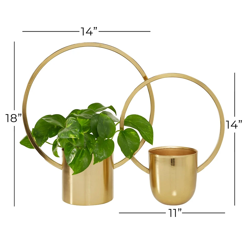 CosmoLiving by Cosmopolitan Set of 2 Gold Metal Glam Planter, 11", 14"