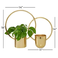 CosmoLiving by Cosmopolitan Set of 2 Gold Metal Glam Planter, 11", 14"
