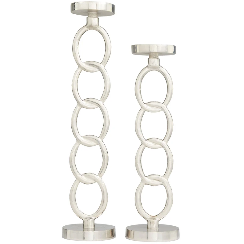 Silver Metal Geometric Candle Holder Set