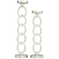 Silver Metal Geometric Candle Holder Set