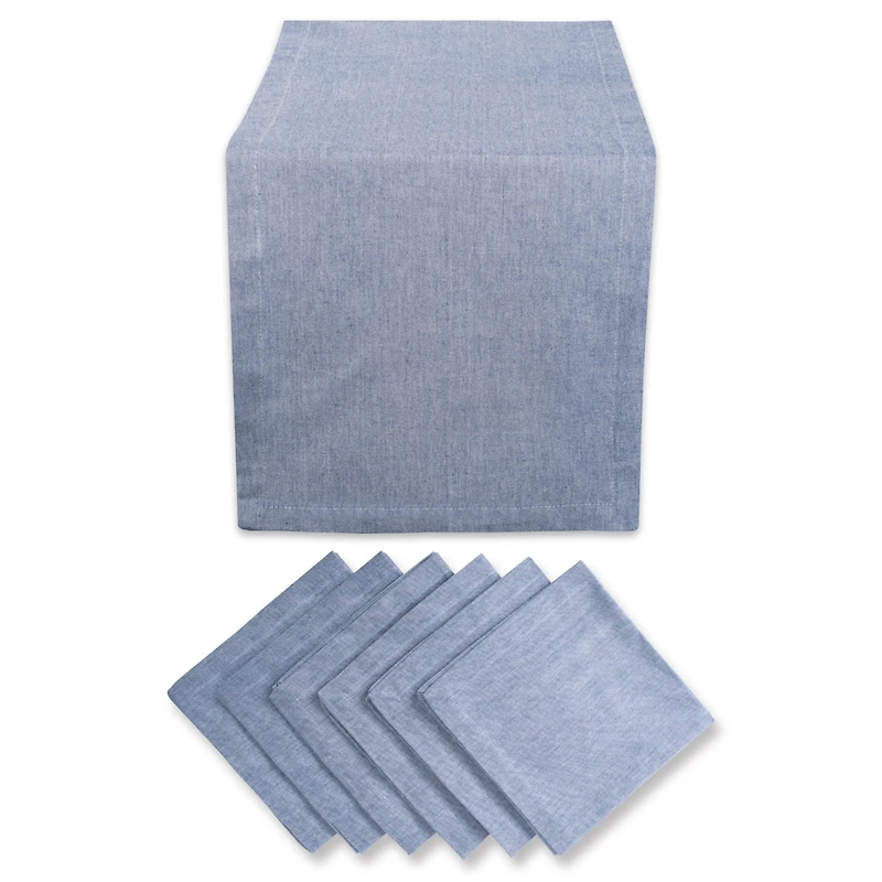 DII® Blue French Stripe Chambray Table Runner & Napkin Set