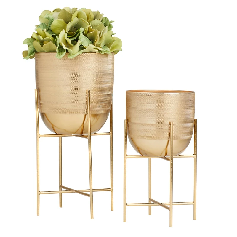 Gold Modern Planter, Set of 2" 6", 5"