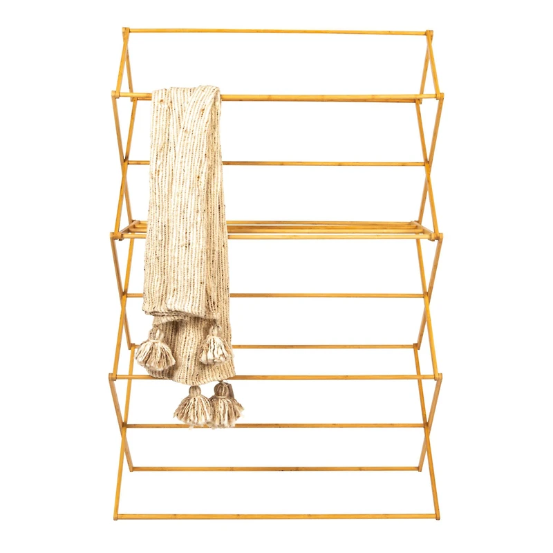 Household Essentials 60" Oversized Folding Bamboo Clothes Drying Rack with Flat Shelf