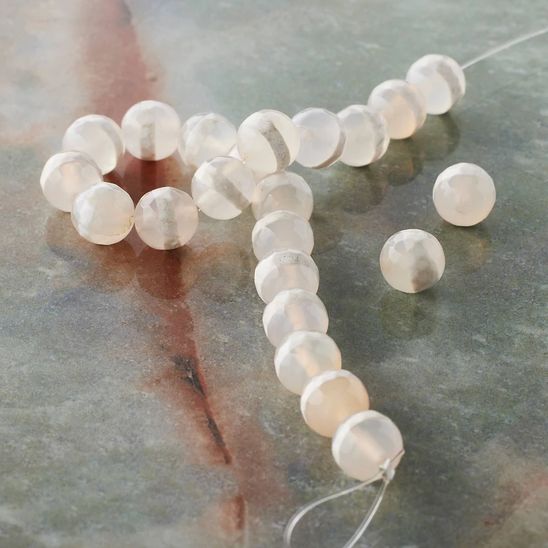 White Agate Faceted Round Beads, 8mm by Bead Landing™