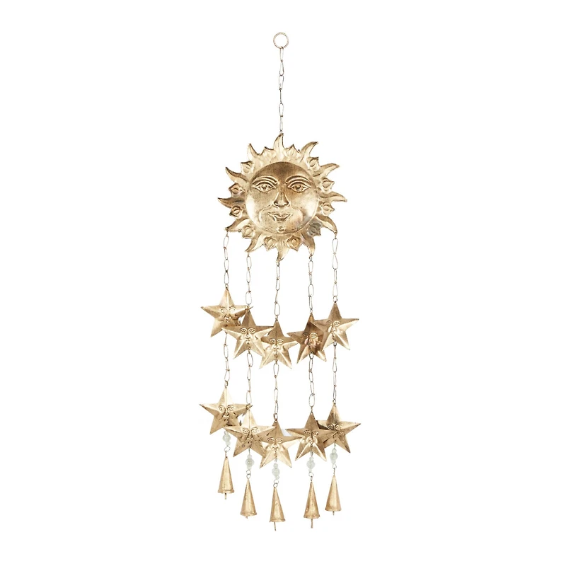 35" Gold Sun & Stars Metal Eclectic Windchime