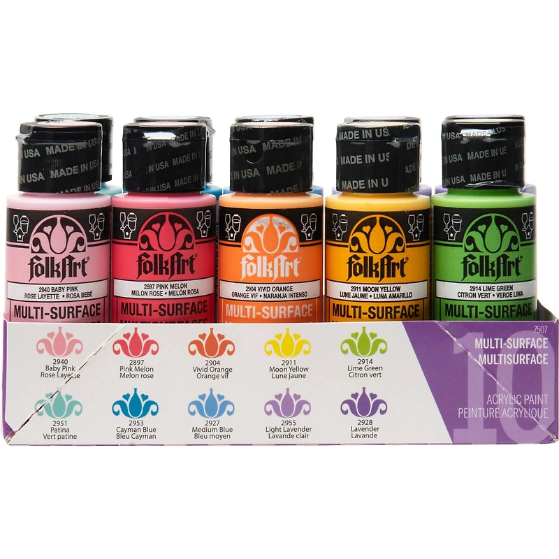 6 Packs: 10 ct. (60 total) FolkArt® Brights Multi-Surface Acrylic Paint Set