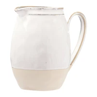 Hello Honey® 7" White & Tan Stoneware Pitcher
