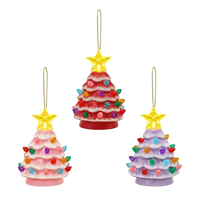 3ct. Red Tones Nostalgic Ceramic Lit Tree Ornaments