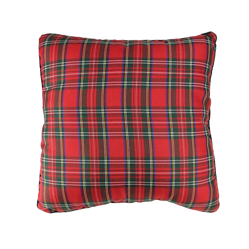 Red & Green Plaid Square Christmas Throw Pillow