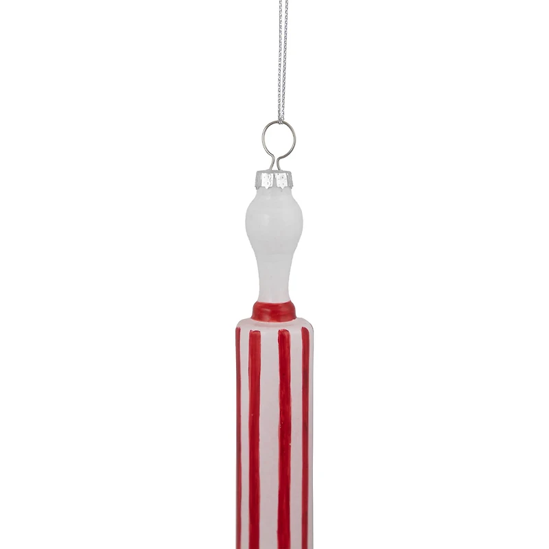 Red Striped Rolling Pin Glass Christmas Ornament