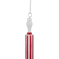 Red Striped Rolling Pin Glass Christmas Ornament