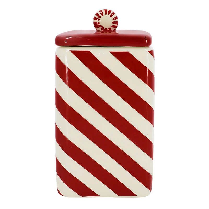 7.5" Red & White Candy Cane Ceramic Container by Ashland®