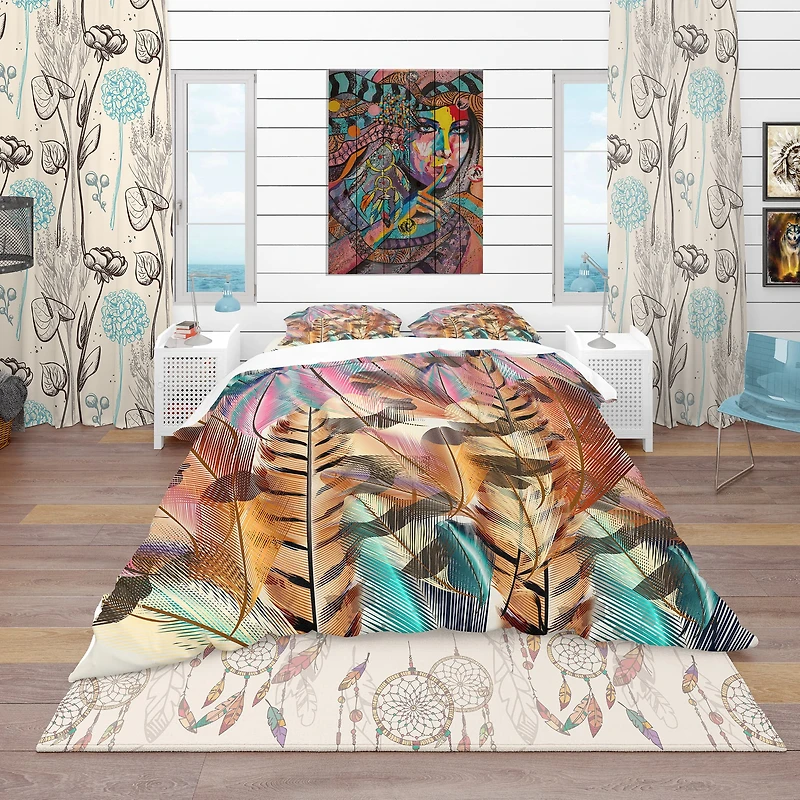 Designart 'Tiger Patterned Boheman Feathers' Southwestern Bedding Set