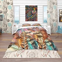 Designart 'Tiger Patterned Boheman Feathers' Southwestern Bedding Set