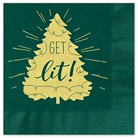 JAM Paper Green & Gold Get Lit Holiday Christmas Tree Beverage Napkins, 25ct.