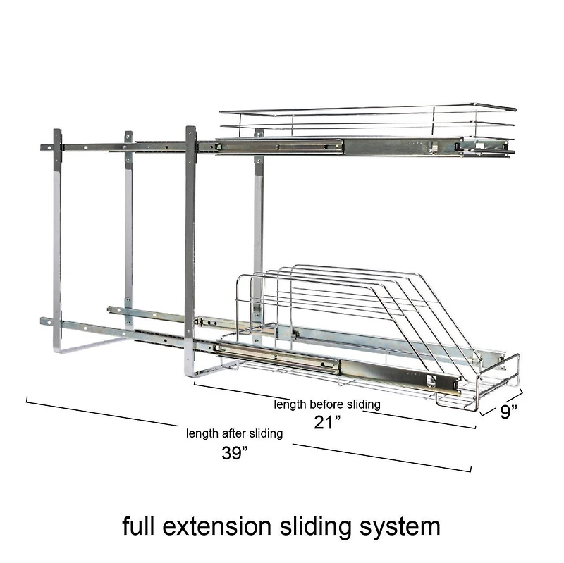 Household Essentials Glidez Chrome-Plated Steel 2-Tier Dual-Sliding Storage Organizer
