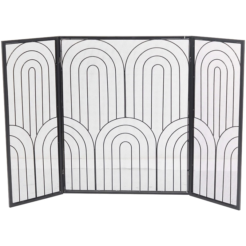 The Novogratz Black Metal Art Deco 3-Panel Fireplace Screen