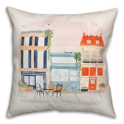 Watercolor French Shops Throw Pillow