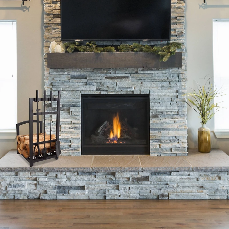 Hastings Home Black Fireplace Tool Set & Rack