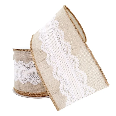 2.5" x 2yd. Faux Linen & Lace Wired Ribbon by Celebrate It™