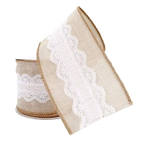 2.5" x 2yd. Faux Linen & Lace Wired Ribbon by Celebrate It™