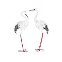 Tall White Textured Metal Crane Garden Sculpture Set