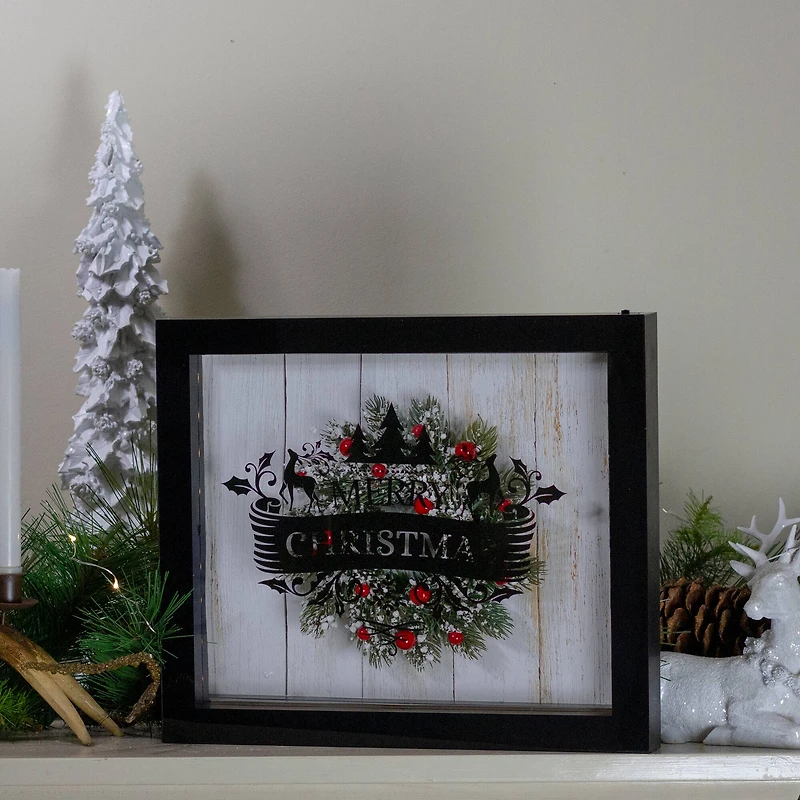14" Black LED Merry Christmas Box Frame