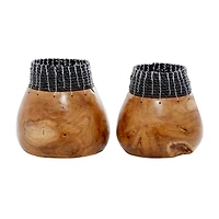 The Novogratz Set of 2" Black Teak Wood Natural Decorative Bowls 10", 9"