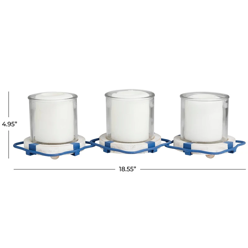 Metal Distressed 3-Linked Buoy Candle Holder with White Wood Accents