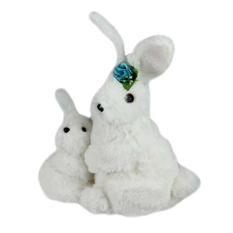 10" White Plush Standing Mother & Baby Easter Bunny Figure