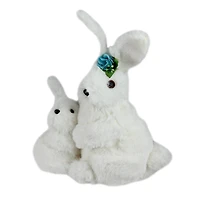 10" White Plush Standing Mother & Baby Easter Bunny Figure