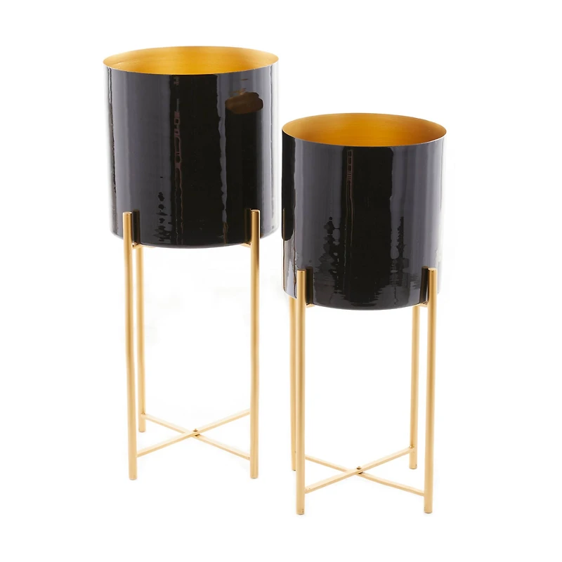 CosmoLiving by Cosmopolitan Set of 2 Black Iron Contemporary Planter, 24" x 10" x 10"