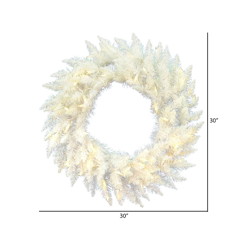 30" Warm White LED Sparkle White Spruce Wreath