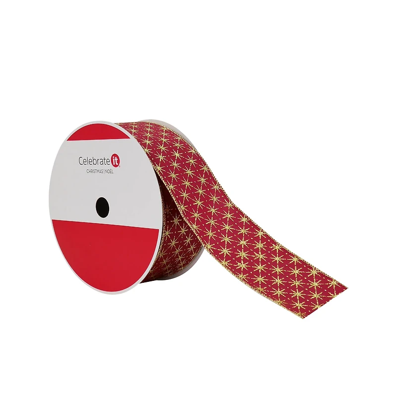 2.5" x 80ft. Burgundy & Gold Stars Wired Jumbo Ribbon by Celebrate It®