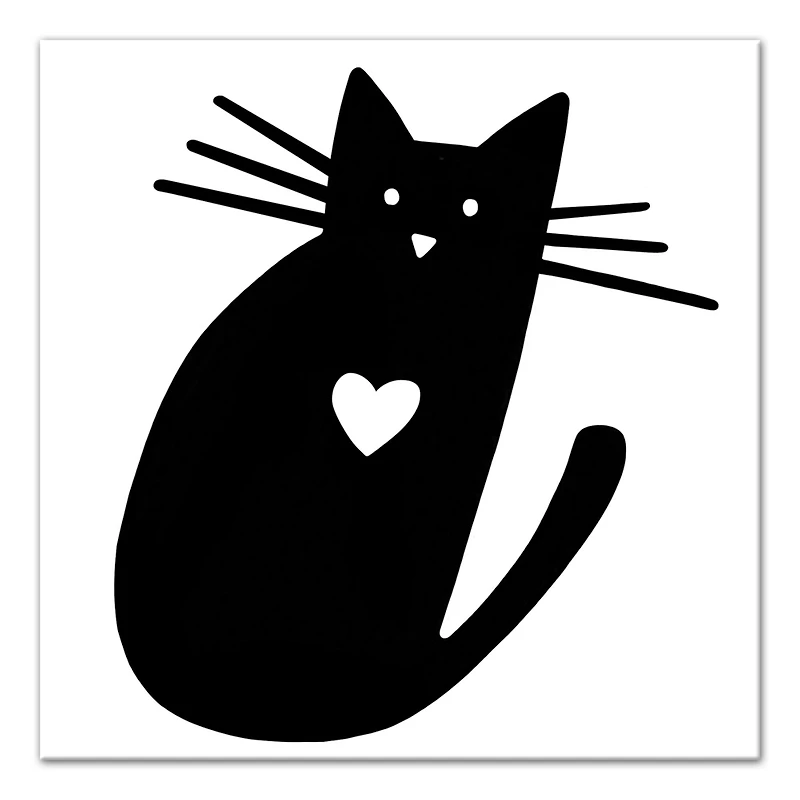 Cat Heart Silhouette Canvas Wall Art