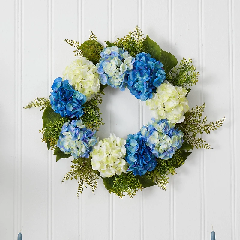 24” Blue & White Hydrangea Wreath