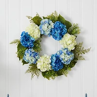 24” Blue & White Hydrangea Wreath