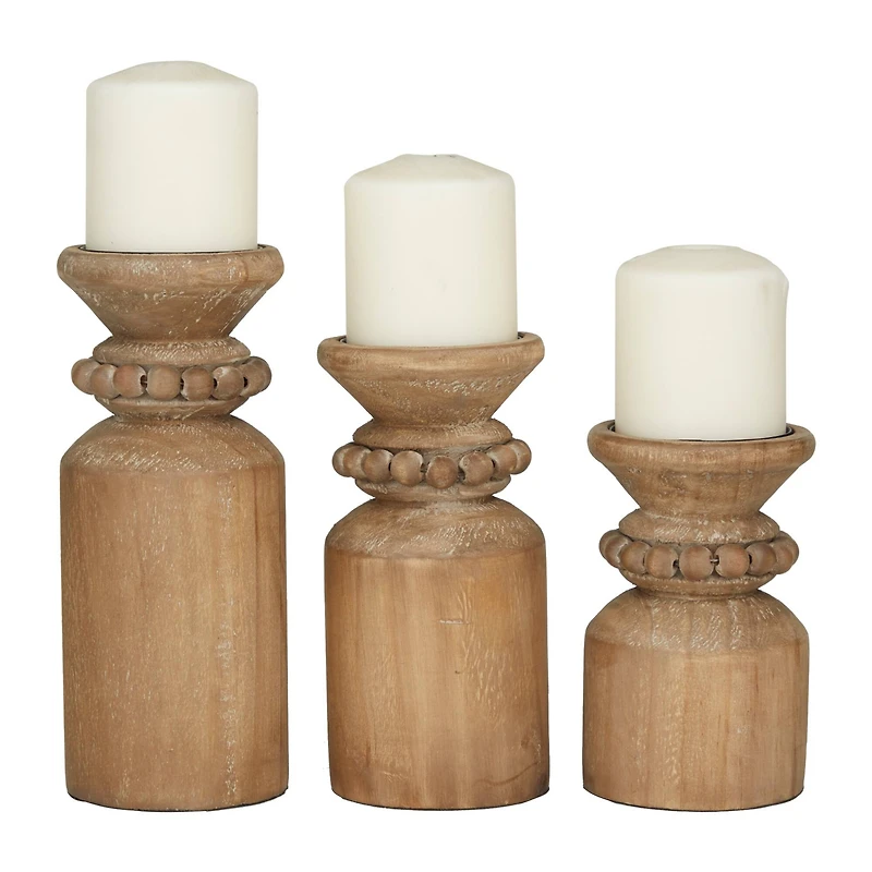 Brown Wood Traditional Candle Holder Set