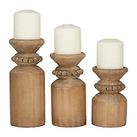 Brown Wood Traditional Candle Holder Set