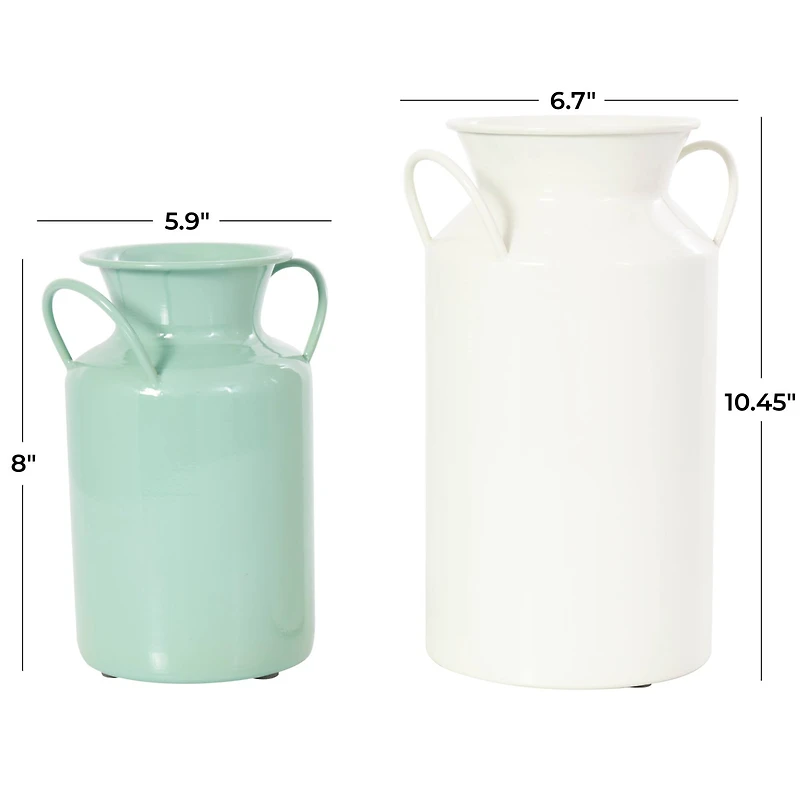Teal and White Metal Jug Vase with Handles Set